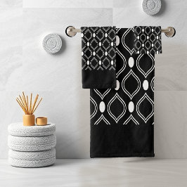 Conjunto De Toalhas Deco Geométrico Preto e Branco Elegante