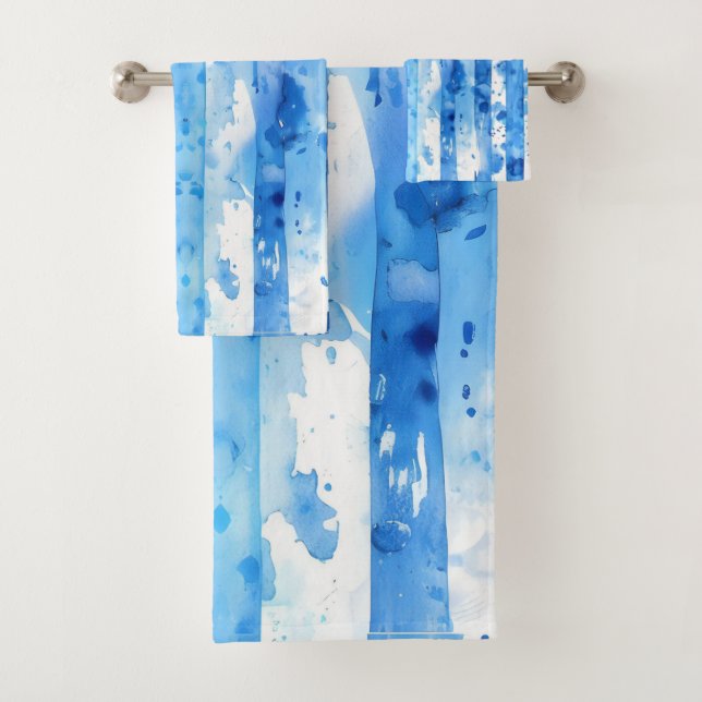 Conjunto De Toalhas Decor de Praia em Branco e Azul (Insitu)