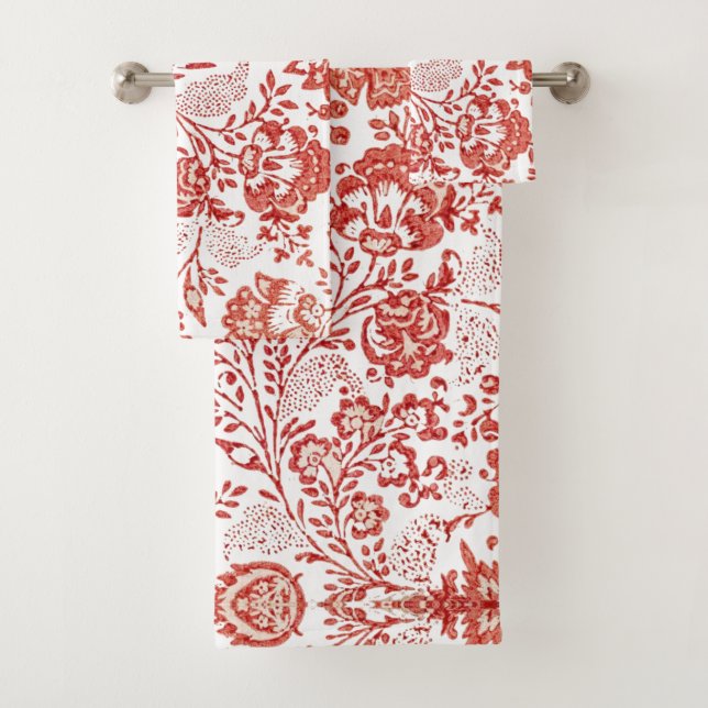 Conjunto De Toalhas Decoração Country Francês Toile Vermelho (Insitu)