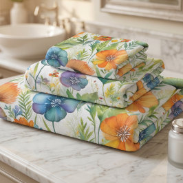 Conjunto De Toalhas Decoração Country Francesa Aquarela Flores Silvest