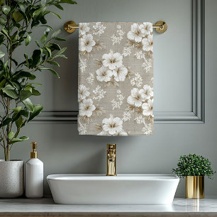 Conjunto De Toalhas Decoração de banheiro bege taupe floral branca neu