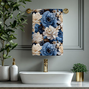 Conjunto De Toalhas Decoração de banheiro elegante floral marfim azul