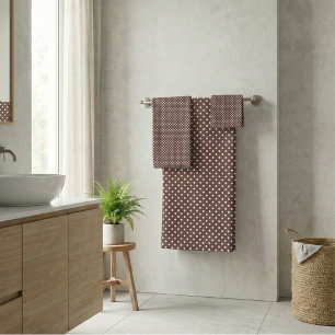 Conjunto De Toalhas Decoração de Banheiro Retro com Pontos Marrons e M