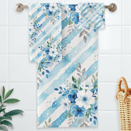 Conjunto De Toalhas Decoração de Banheiro Spa Costeiro Geométrico Azul