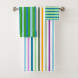 Conjunto De Toalhas Decoração de casa com listras felizes verde azul r