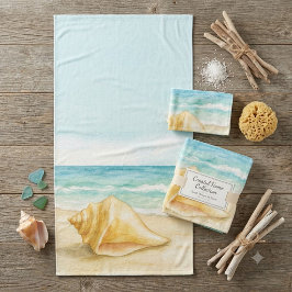 Conjunto De Toalhas Decoração de Casa Costeira Concha Aquarela 