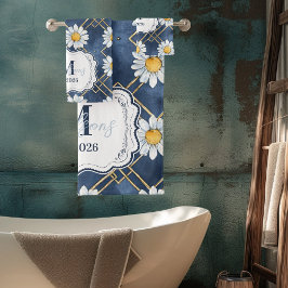 Conjunto De Toalhas Decoração de Monograma Xadrez Azul Marinho com Mar