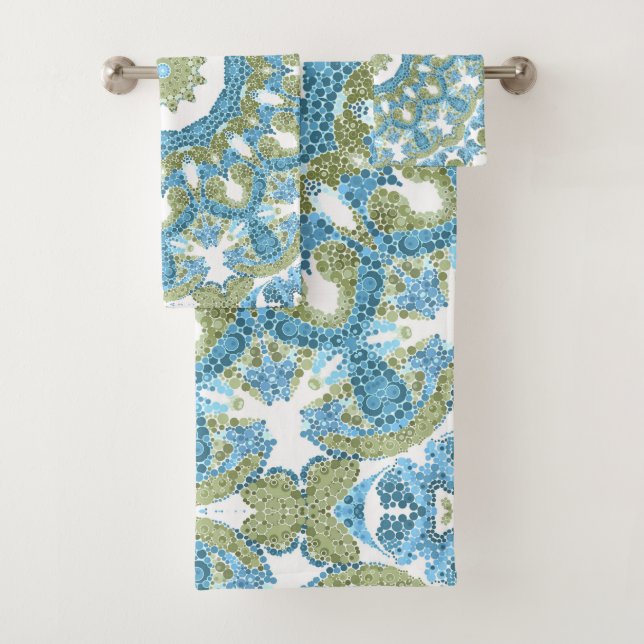 Conjunto De Toalhas decoração decor ornamental azul verde branco (Insitu)