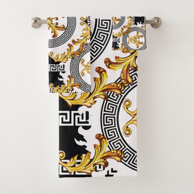 Conjunto De Toalhas Decoração grega em ouro preto (Insitu)