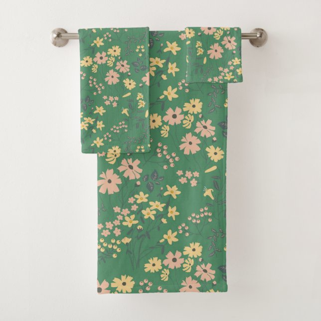 Conjunto De Toalhas Decoração Moderna Boho Verde Floral para Casa (Insitu)