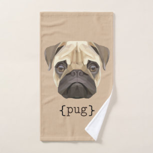Conjunto De Toalhas Definição bonito da cara do Pug da aguarela