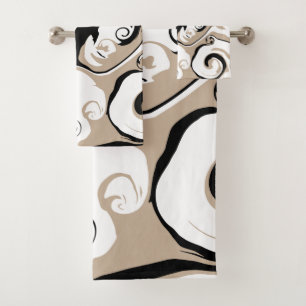 Conjunto De Toalhas Derramar - Taupe, Preto e Branco