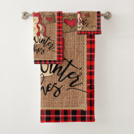 Conjunto De Toalhas Desejos quentes de inverno - Neve - Xadrez Vermelh