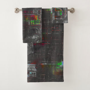 Conjunto De Toalhas Desenho abstrato colorido em noite escura sob juta