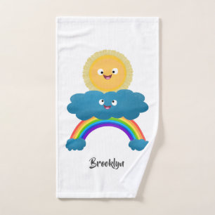 Conjunto De Toalhas Desenho animado de sol feliz e nuvem arco-íris fof