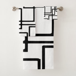 Conjunto De Toalhas Desenho Artístico de Quadrados Pretos Entrelaçados