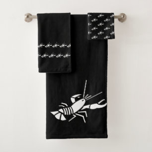Conjunto De Toalhas Desenho costeiro de lagosta preto e branco