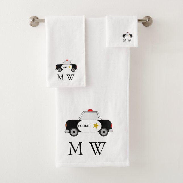Conjunto De Toalhas Desenho de Carro da Polícia Monogramado (Insitu)