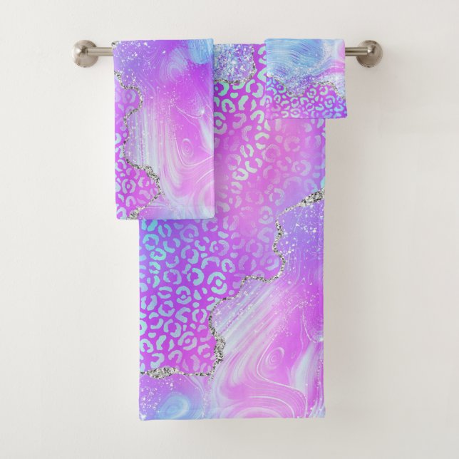 Conjunto De Toalhas Desenho de Impressão de Leopardo em Ágata Roxo e R (Insitu)