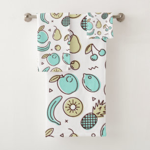 Conjunto De Toalhas Desenho de Linha de Sumário do Padrão de Fruta B