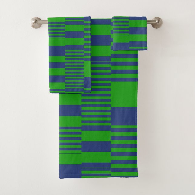 Conjunto De Toalhas Desenho de Listras Xadrez Azul Verde (Insitu)