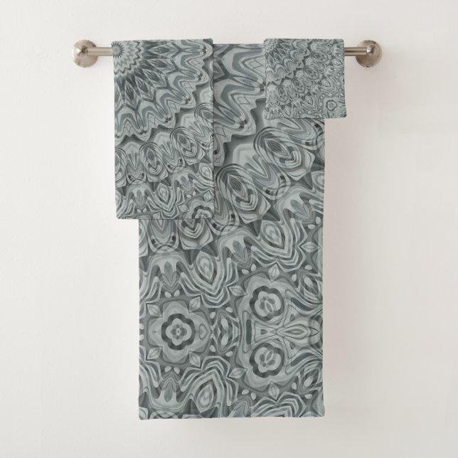 Conjunto De Toalhas Desenho de Mandala com Padrão Cinza e Prata (Insitu)