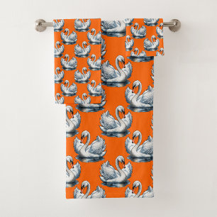 Conjunto De Toalhas Desenho de padrão de aves cisnes em laranja