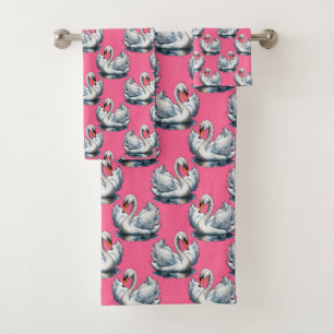 Conjunto De Toalhas Desenho de padrão de aves cisnes em rosa
