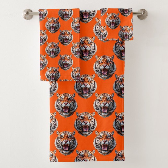Conjunto De Toalhas Desenho de padrão de cabeça de tigre laranja (Criador carregado)