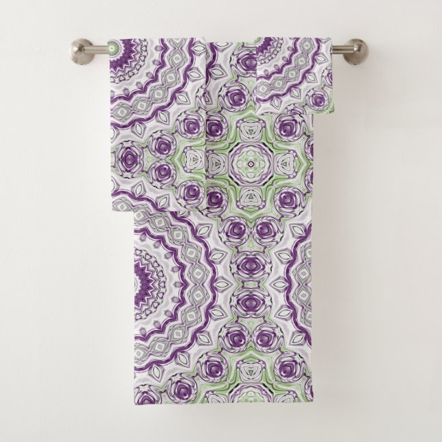 Conjunto De Toalhas Desenho de Padrão de Mandala Roxo e Verde (Insitu)