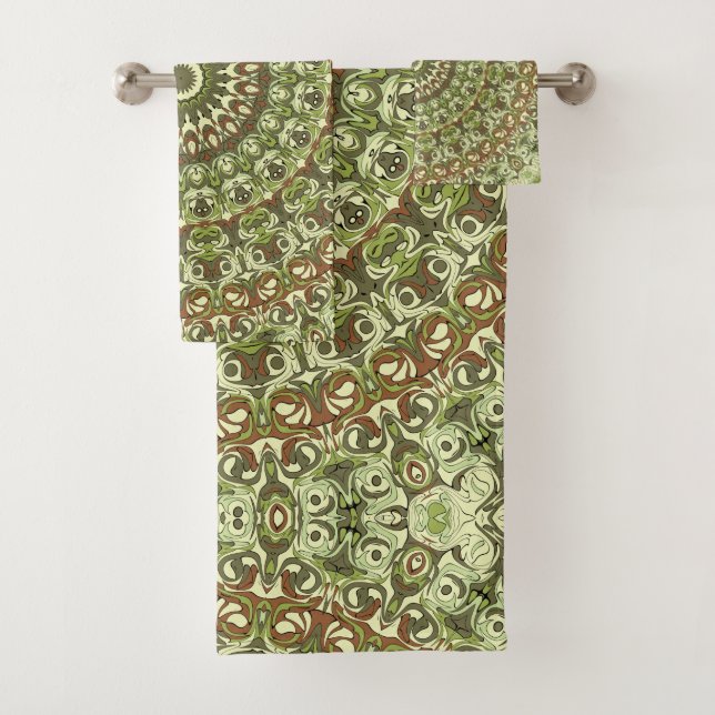 Conjunto De Toalhas Desenho de Padrão de Mandala Verde Terroso e Marro (Insitu)