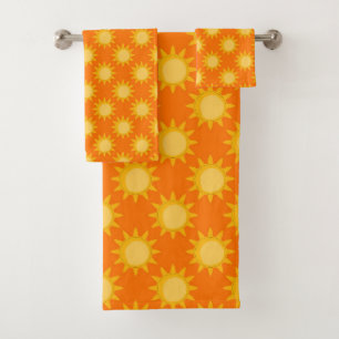 Conjunto De Toalhas Desenho de padrão de sol radiante em laranja