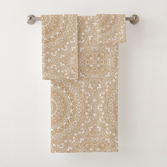 Conjunto De Toalhas Desenho de Padrão Mandala Marrom Camelo (Insitu)