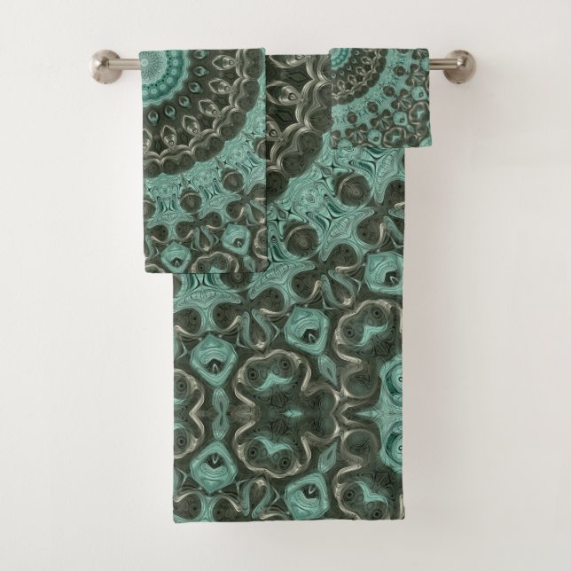 Conjunto De Toalhas Desenho de Padrão Mandala Verde Antigo (Insitu)
