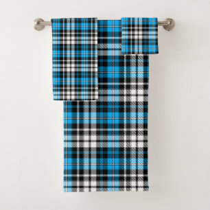 Conjunto De Toalhas Desenho de padrão xadrez escocês azul preto branco