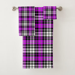 Conjunto De Toalhas Desenho de padrão xadrez tartã roxo preto branco