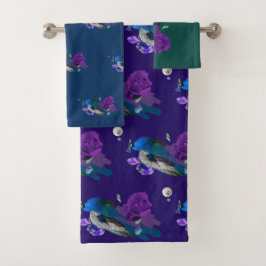 Conjunto De Toalhas Desenho de Pássaro Exótico
