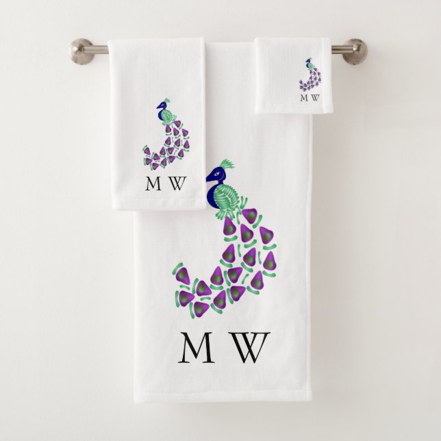 Conjunto De Toalhas Desenho de Pavão Monogramado (Insitu)
