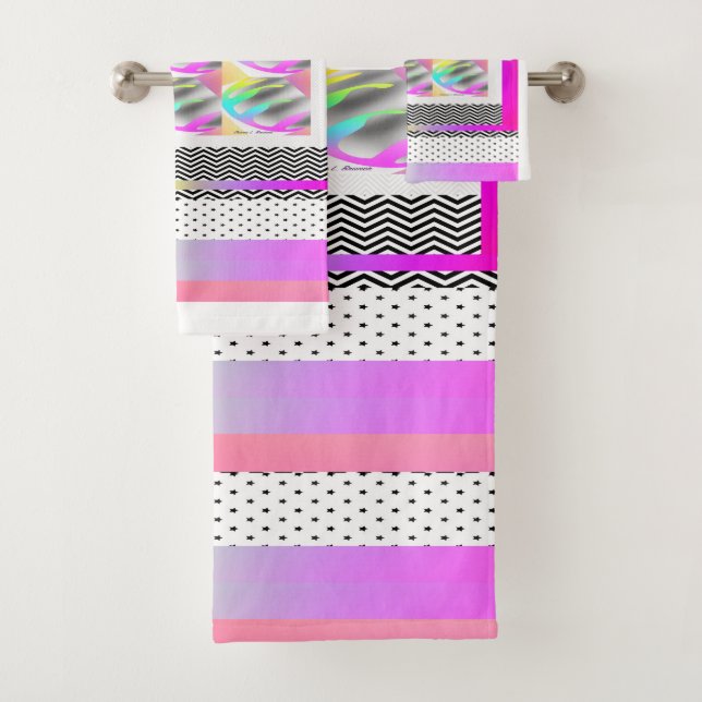 CONJUNTO DE TOALHAS DESENHO DE PENAS+CHEVRON ABSTRATAS (Insitu)
