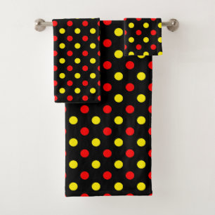 Conjunto De Toalhas Desenho de Pontos Polka Amarelo Vermelho Preto 