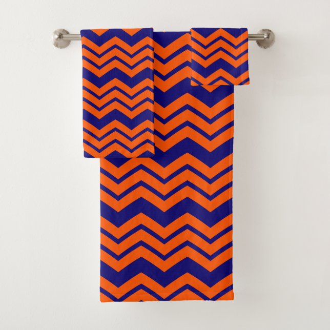 Conjunto De Toalhas Desenho de Ziguezague Chevron Azul Laranja (Insitu)