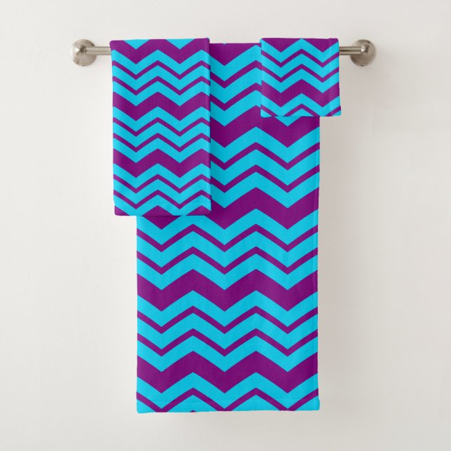 Conjunto De Toalhas Desenho de Ziguezague Chevron Roxo Azul (Insitu)