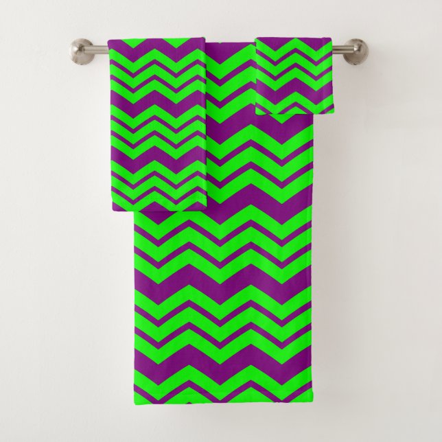 Conjunto De Toalhas Desenho de ziguezague em chevron verde roxo (Insitu)