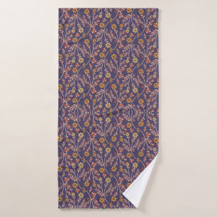 Conjunto De Toalhas Desenho Floral Caprichoso com Vinhas em Fundo Roxo