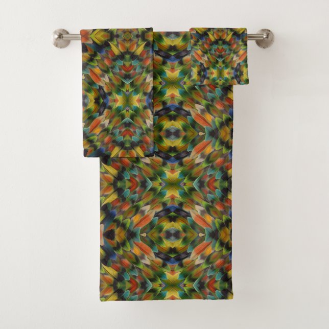Conjunto De Toalhas Desenho Fractal das Penas do Pássaro Amor (Insitu)