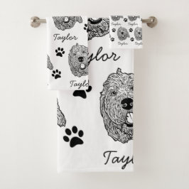 Conjunto De Toalhas Desenho Personalizado Cachorro de Goldendoodle