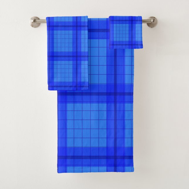 Conjunto De Toalhas Desenho Tartan Azul (Insitu)