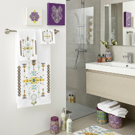 Conjunto De Toalhas Desenho tribal amarelo e verde