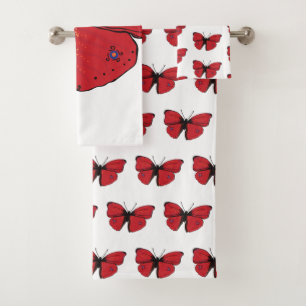 Conjunto De Toalhas Desenho vermelho da borboleta