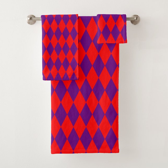 Conjunto De Toalhas Desenho Xadrez Arlequim Vermelho e Roxo (Criador carregado)